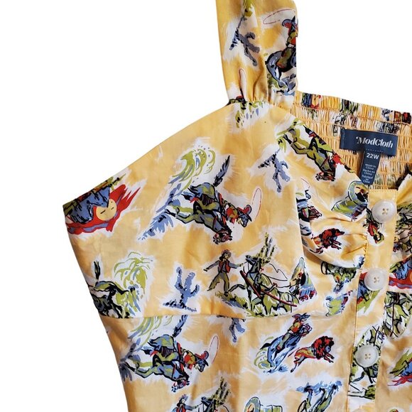 Modcloth Cropped Yellow Western Scene Sleeveless Blouse - Picture 4 of 15